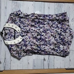 I ❤️ Ronson Sheer Beaded Collar Short Sleeve Floral Top Sz L
